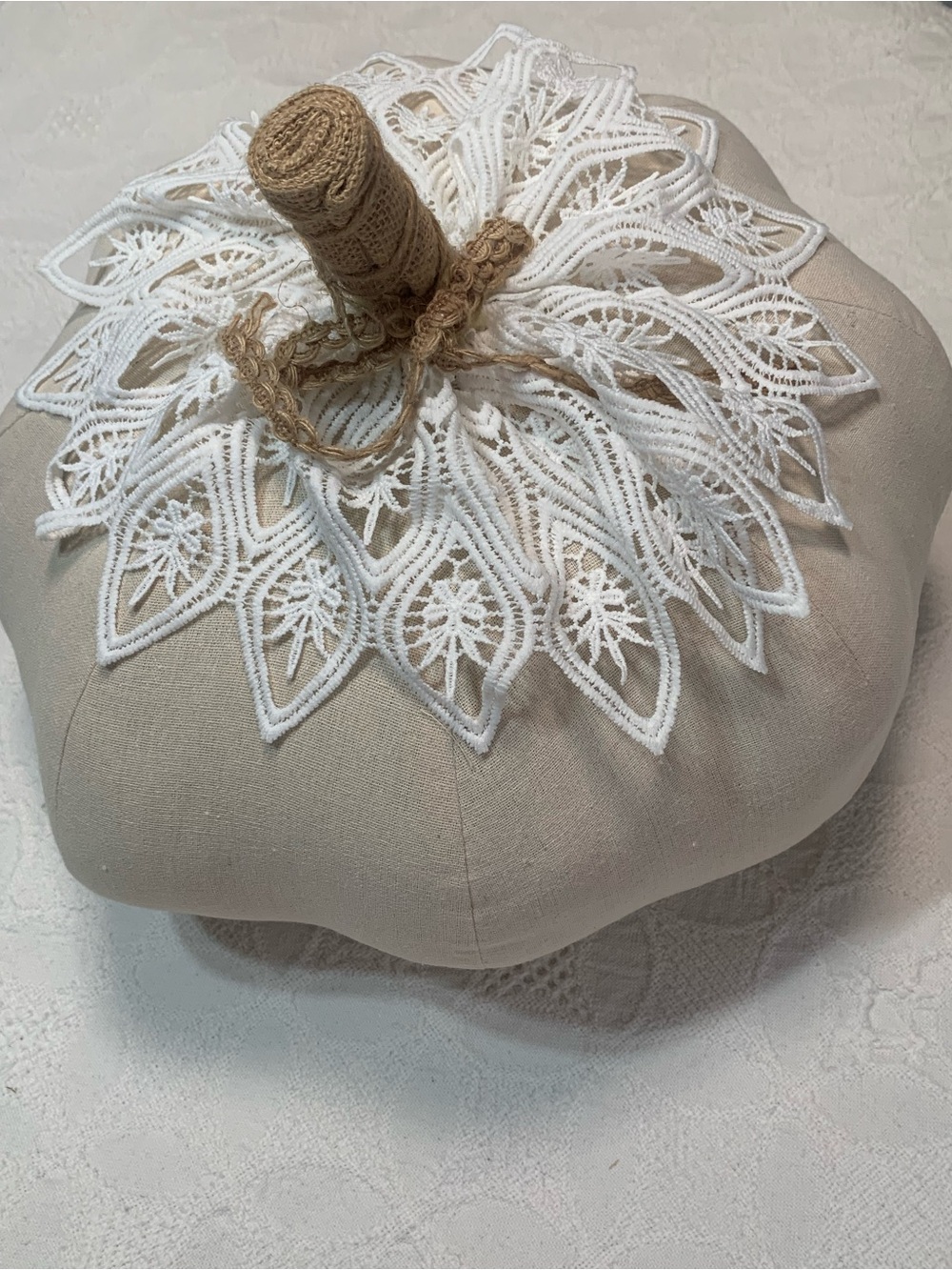 Decorative Fabric Pumpkin with Lace Collar
